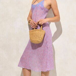 J.Crew Floral Lace Trim Slip Midi Dress – Blue & Pink – Size L